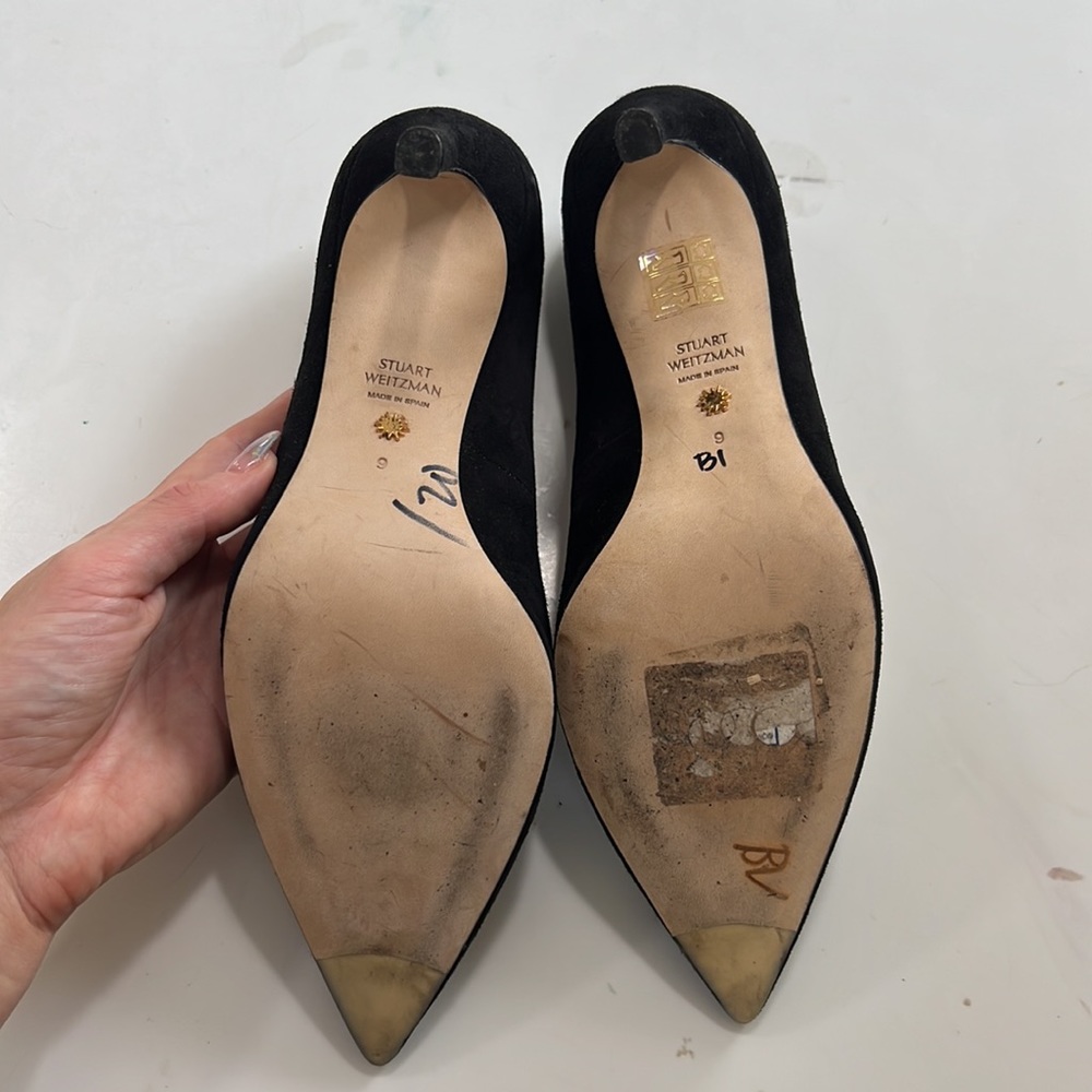 Stuart Weitzman Black Suede Heel Pumps Stilettos Point Anny Sz 9 - Picture 7 of 10